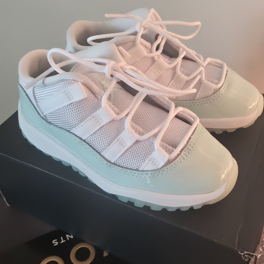 Jordan Kids White and Mint Green Low Top Sneakers